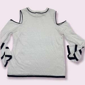 MICHAEL KORS| Cold Shoulder L/S Sweater EUC White with Navy stripe bell sleeve